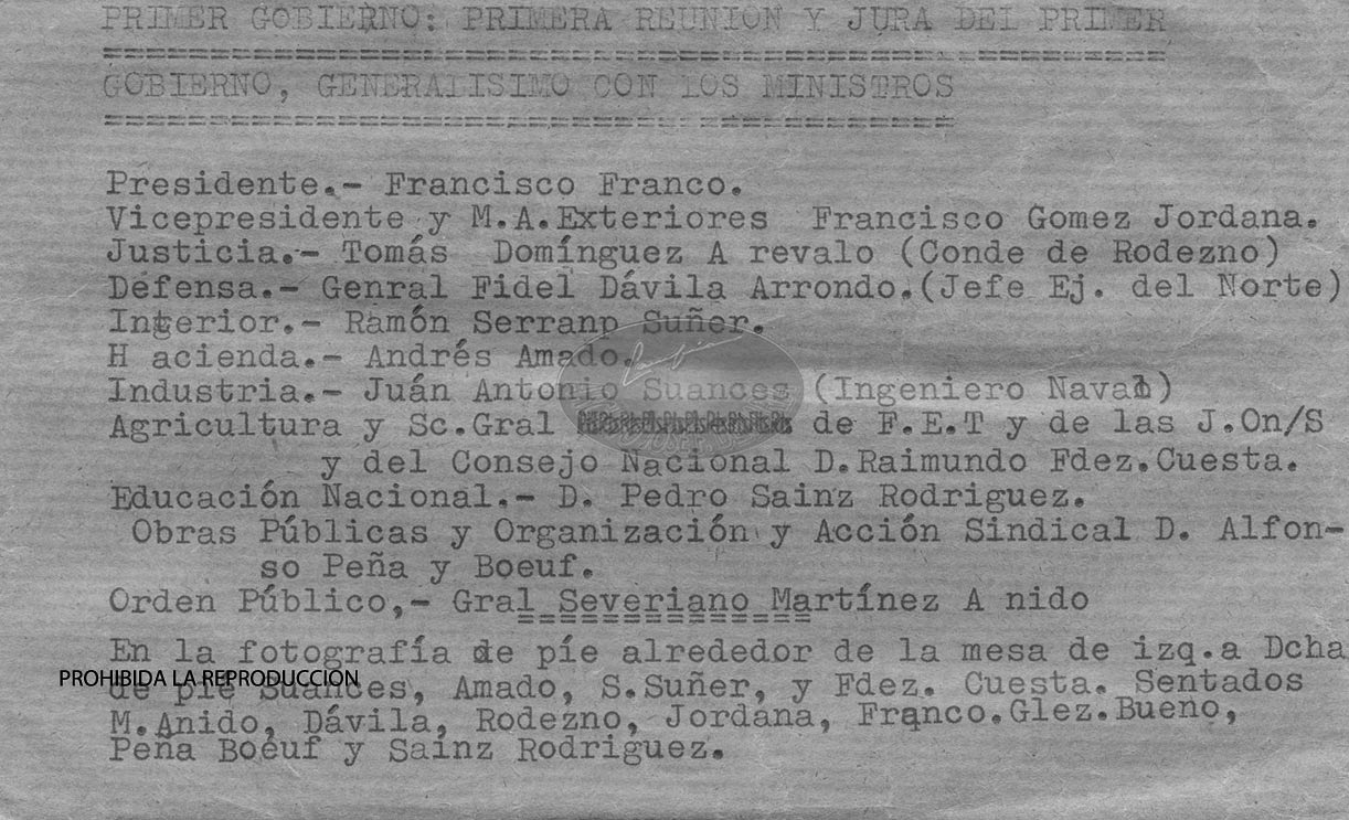 Reunion del primer gobierno de Franco