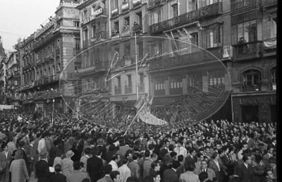 Franco en Las Cortes, manifestación de apoyo
